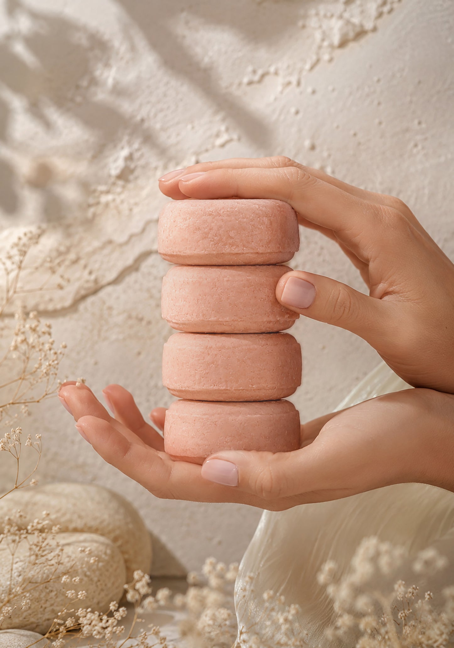 hand holding a stack of shampoo bars